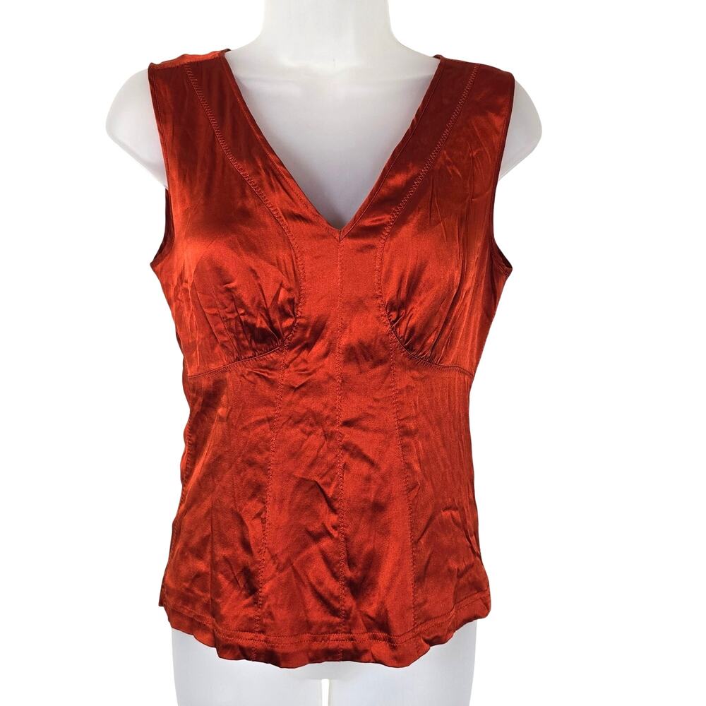 Express Y2K Baby Doll Tank Top Women's 8 Burnt Orange Silk Blend Autumn Wardrobe